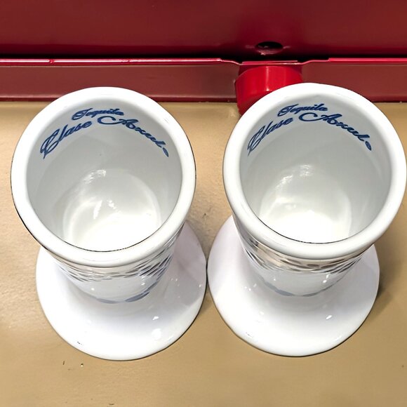 SET OF 2 CLASE AZUL HAND PAINTED WHITE BLUE TEQUILA SNIFTER SHOT GLASS 4" - Picture 3 of 4